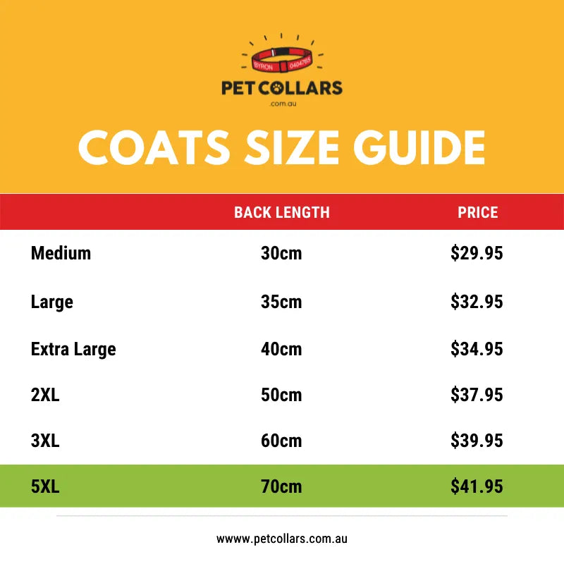 personalised dog coat size guide