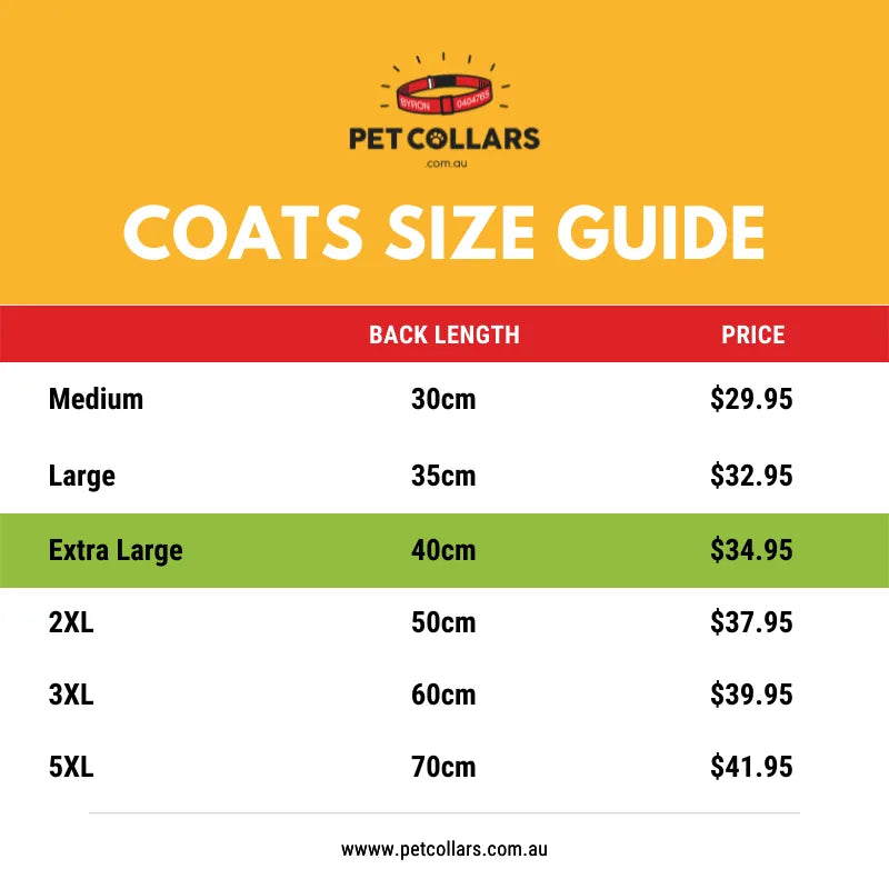 personalised dog coat size guide