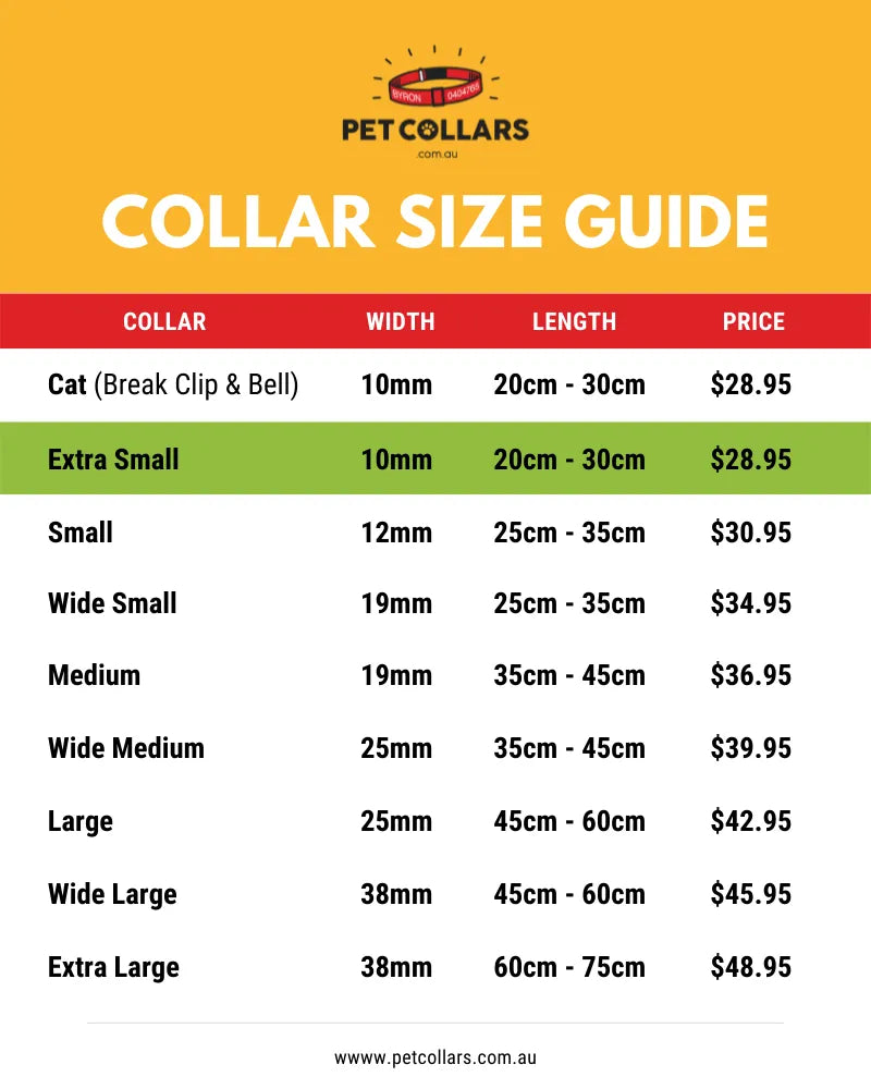 custom pet collar size guide