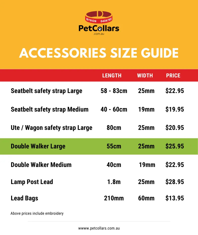 personalised pet double walker size guide