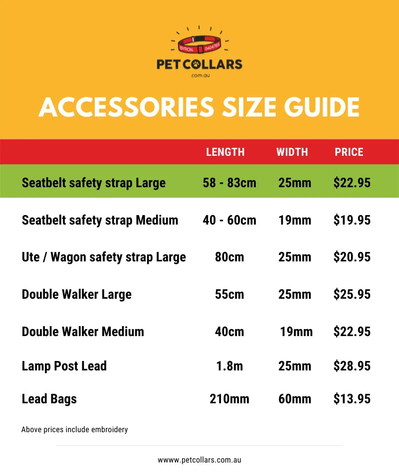 personalised pet seatbelt strap size guide