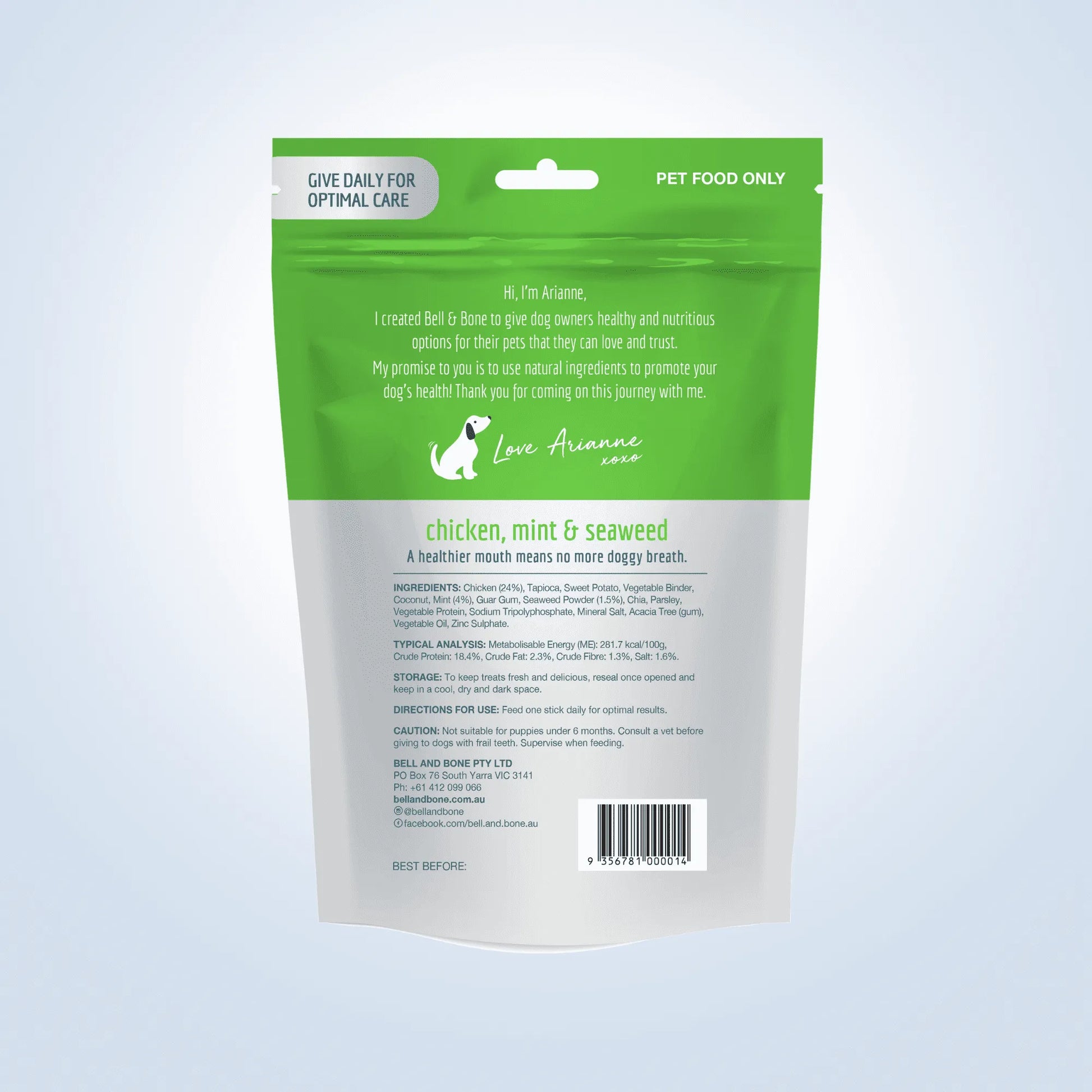 Bell & Bone Dental Sticks Large Chicken, Mint & Seaweed dog treats