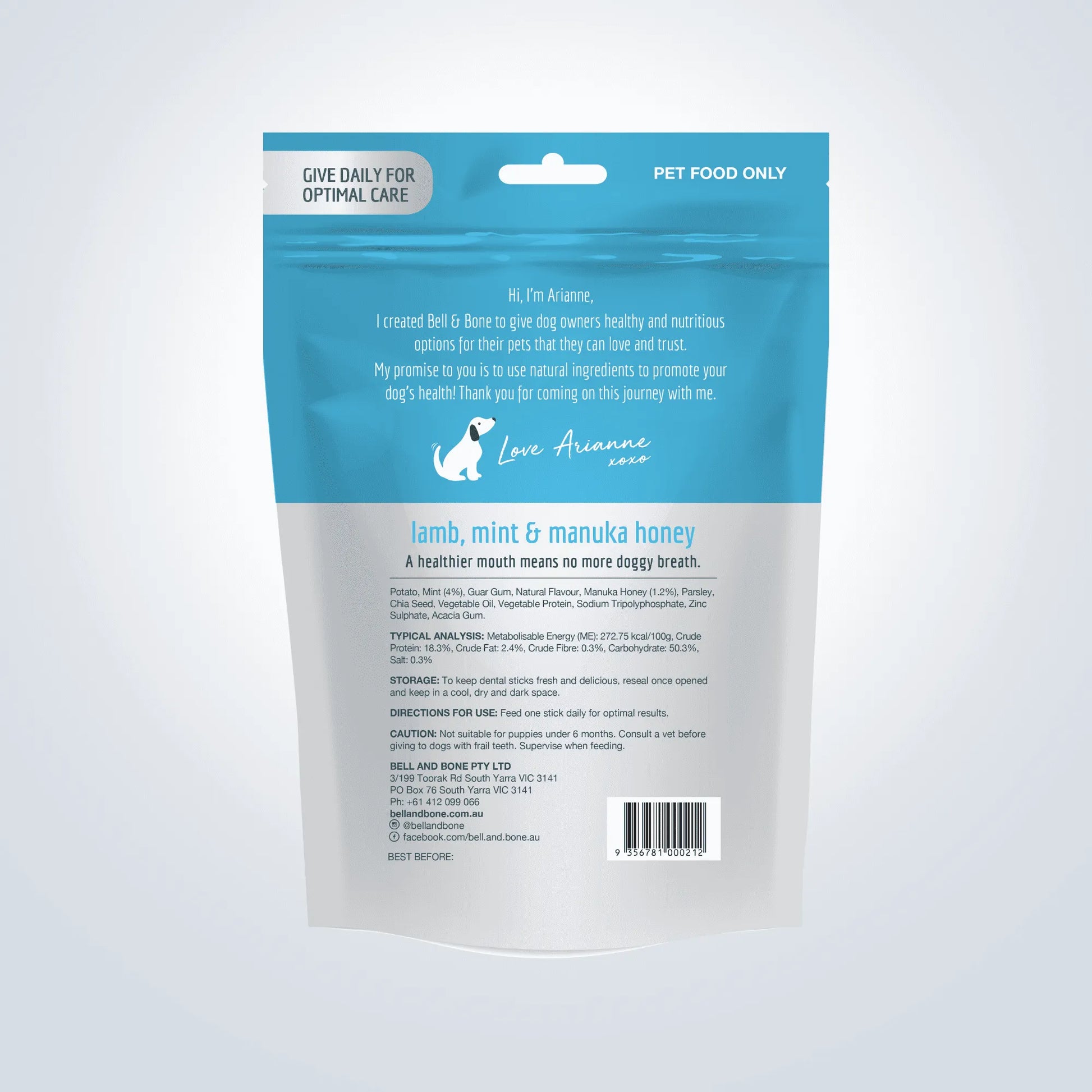 Bell & Bone Dental Sticks Large Lamb, Mint & Manuka Honey dog treats