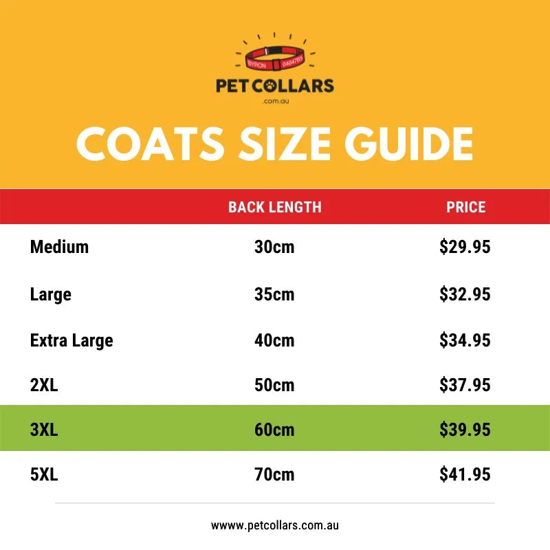 personalised dog coat size guide