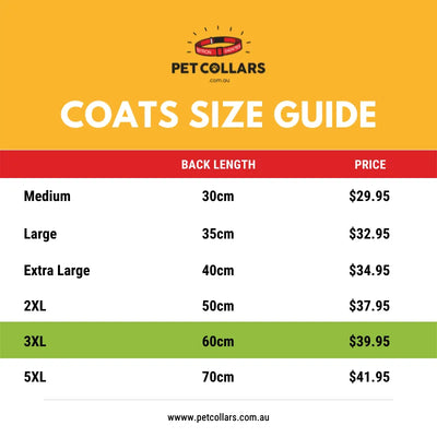 personalised dog coat size guide