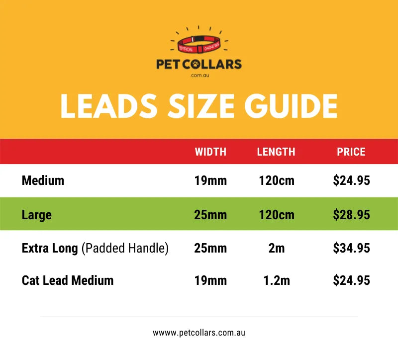 custom pet lead size guide