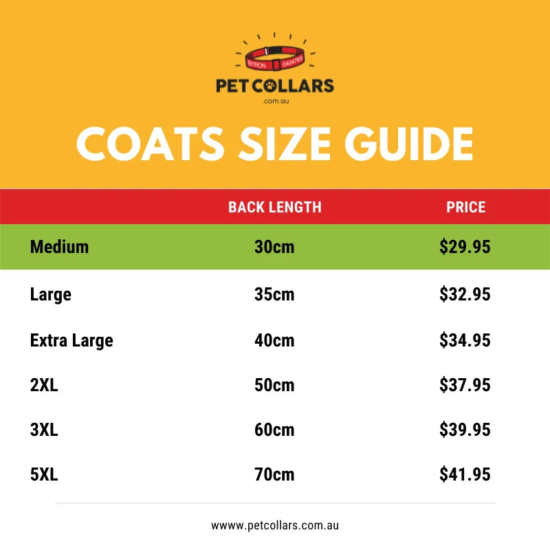 personalised dog coat size guide