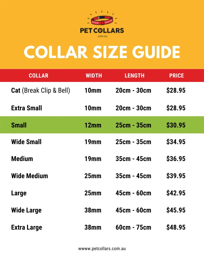 custom pet collar size guide