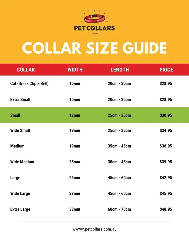 custom pet collar size guide