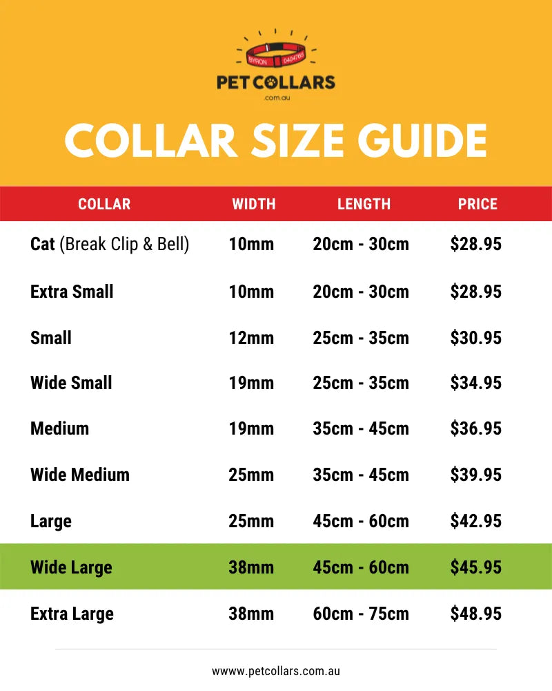 custom pet collar size guide