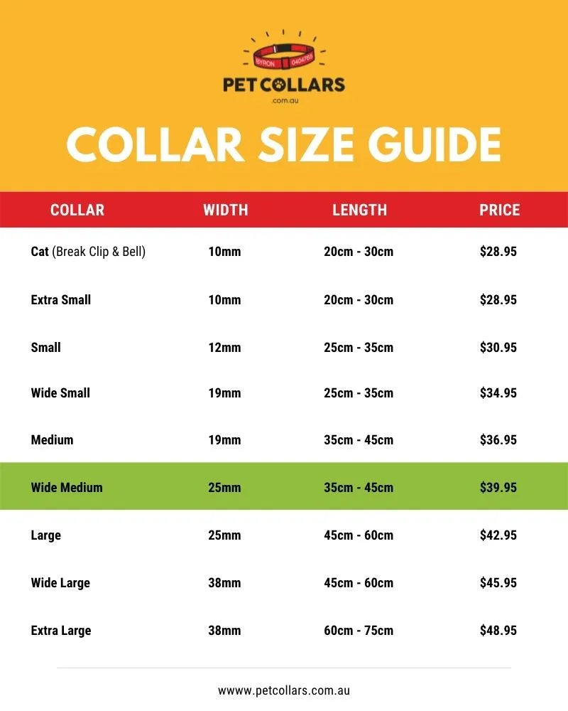 custom pet collar size guide