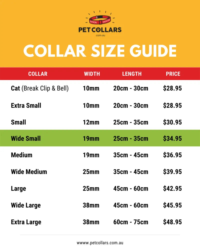 custom pet collar size guide